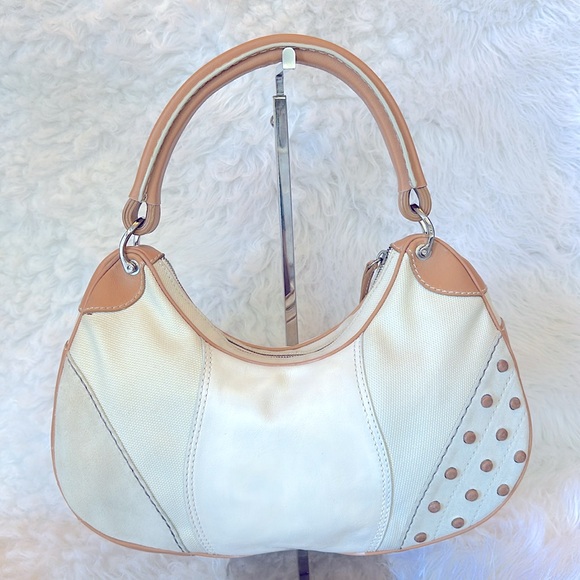 EUC TODS leather suede & canvas hobo shoulder bag - Picture 3 of 15